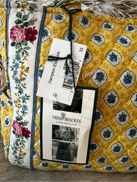 NEW Vintage VERA BRADLEY Elizabeth 1997 Hampton Zip Handles Yellow Blue Floral - Picture 3 of 14
